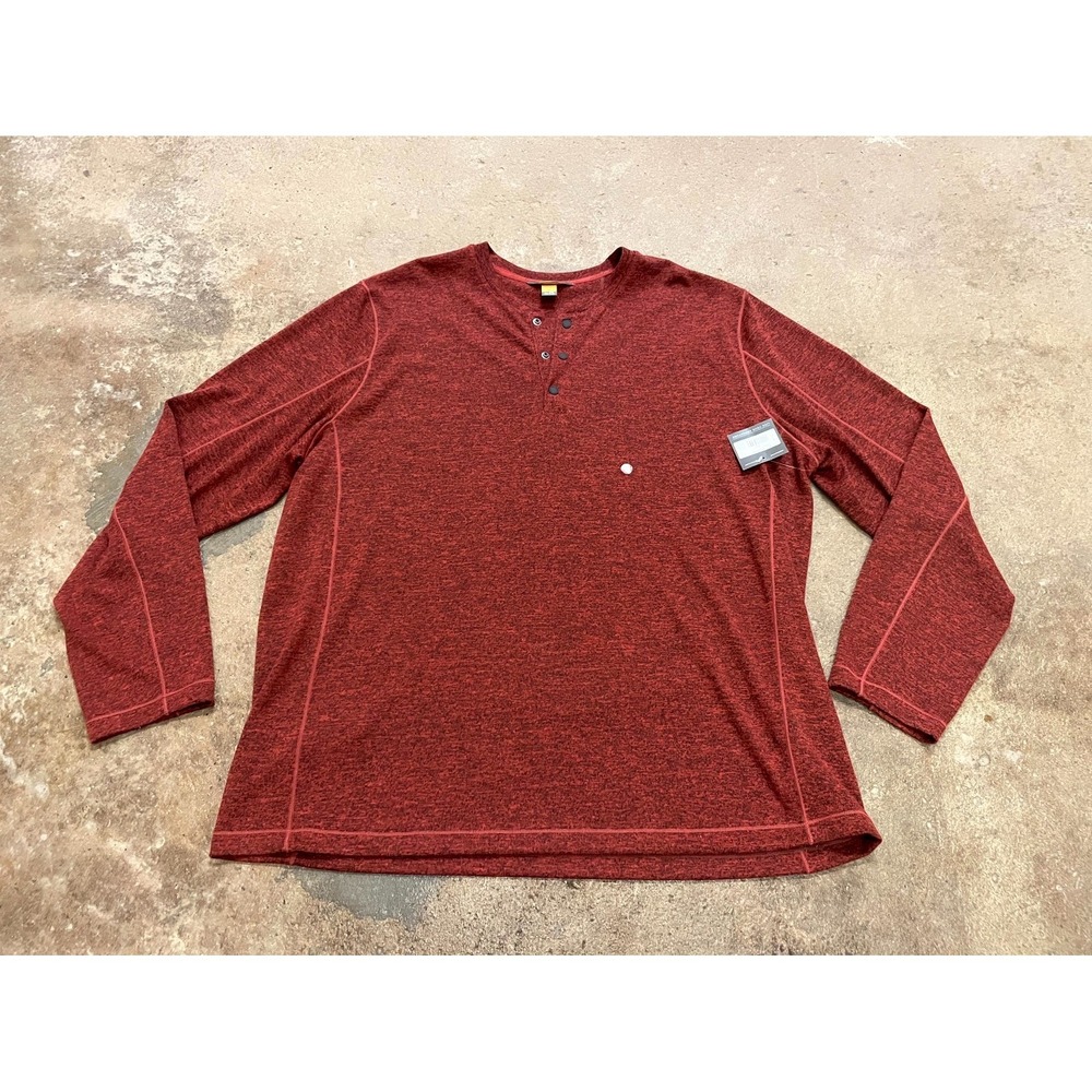 Eddie Bauer Concourse Henley Shirt Men 2XL Heathered Red Snap Button Long Sleeve